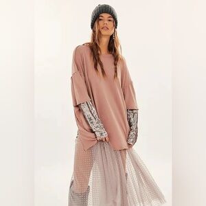 FREE PEOPLE Nellie Sequined Twofer Pink and Silver Women's Top